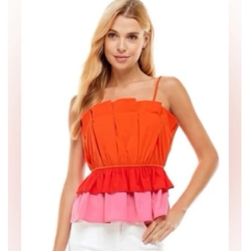 TCEC Orange pink & red ruffle color block nwt top from the pants store